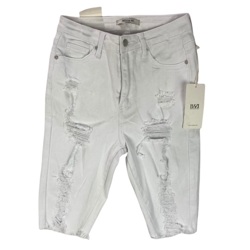 American Bazi Distressed Denim Bermuda Stretch Shorts